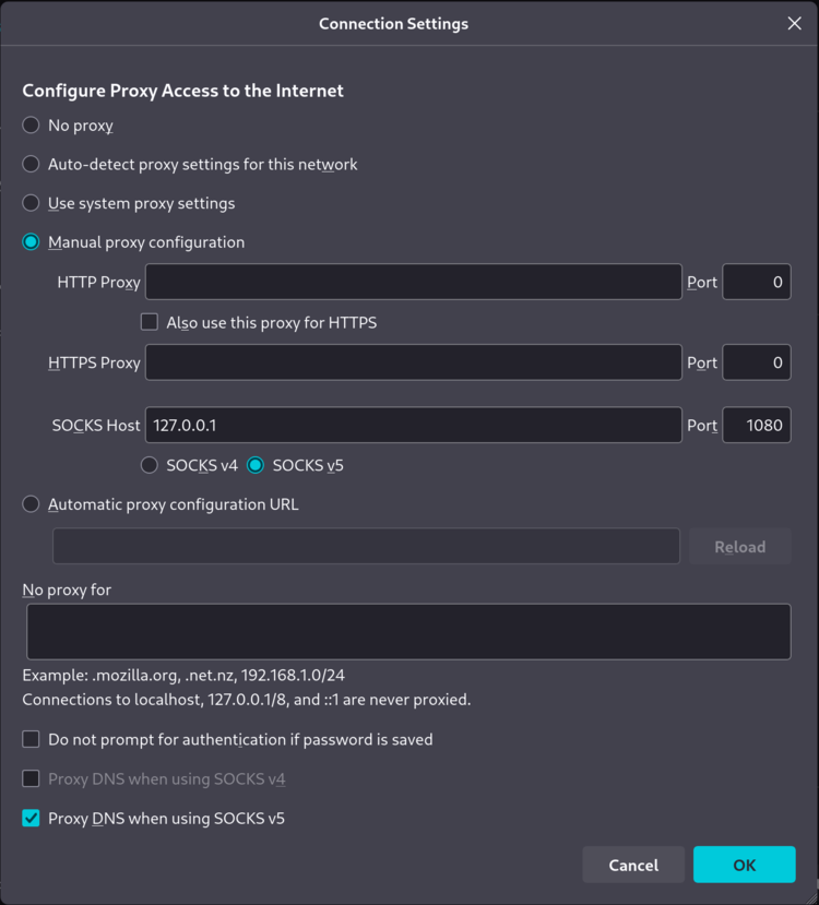 Firefox network settings